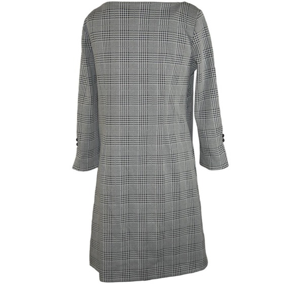 Ann Taylor Shift Dress Size 6 Houndstooth Plaid Gray Preppy Midi Long Sleeve - Picture 3 of 7